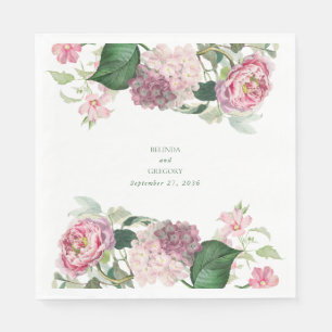 Romantic Watercolor Pink Flowers Garden Wedding Napkin