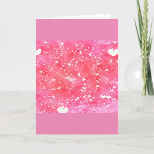 Romantic Watercolor Pink Hearts & Arrows Pattern  Card (Creator Uploaded)