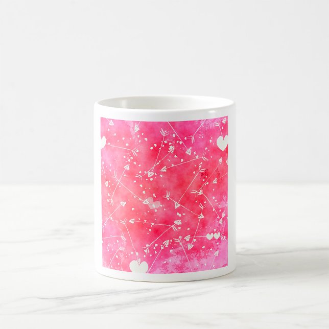 Romantic Watercolor Pink Hearts & Arrows Pattern  Coffee Mug (Creator Uploaded)