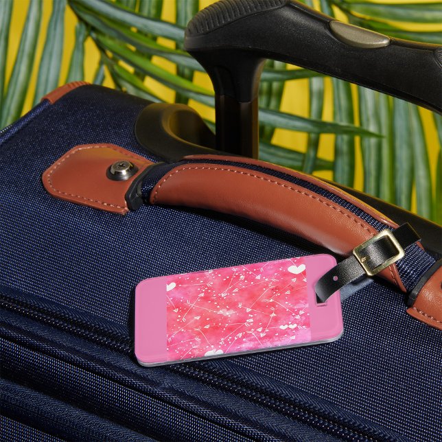 Romantic Watercolor Pink Hearts & Arrows Pattern  Luggage Tag (Creator Uploaded)