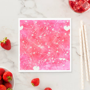 Romantic Watercolor Pink Hearts & Arrows Pattern  Napkin
