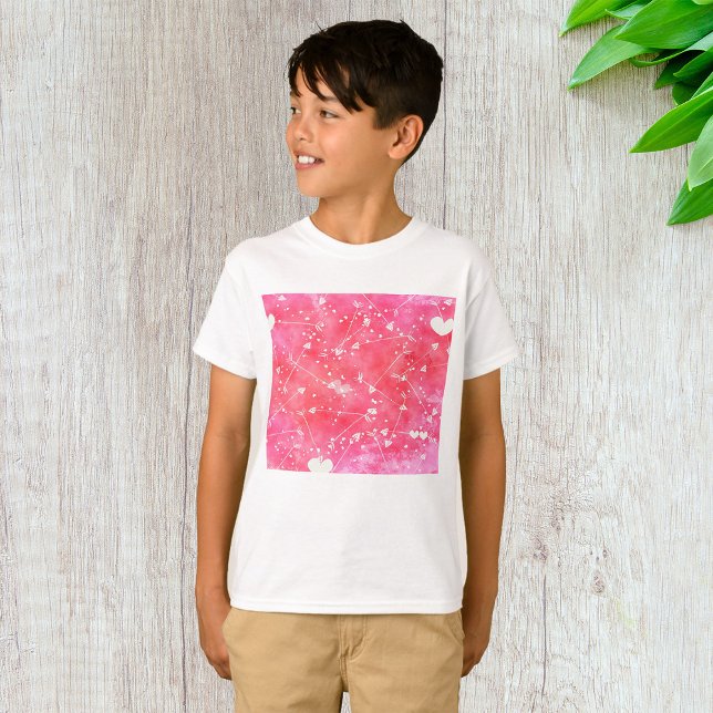 Romantic Watercolor Pink Hearts & Arrows Pattern  T-Shirt (Creator Uploaded)