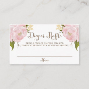 Romantic Watercolor Pink Peonies Diaper Raffle Enclosure Card