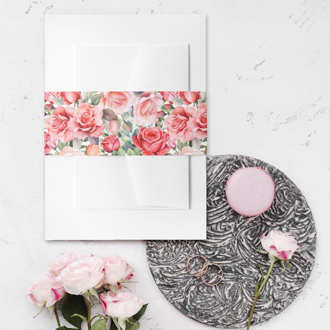 Romantic Watercolor Pink Rose Pattern Invitation Belly Band (Creator Uploaded)