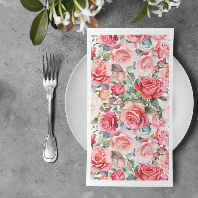 Romantic Watercolor Pink Rose Pattern Napkin (Creator Uploaded)
