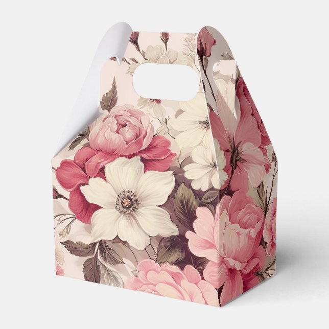 Romantic Watercolor Pink Roses & Apple Blossoms Favour Box (Front Side)