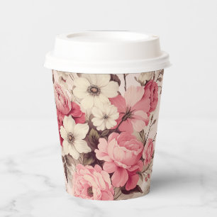 Romantic Watercolor Pink Roses & Apple Blossoms Paper Cups
