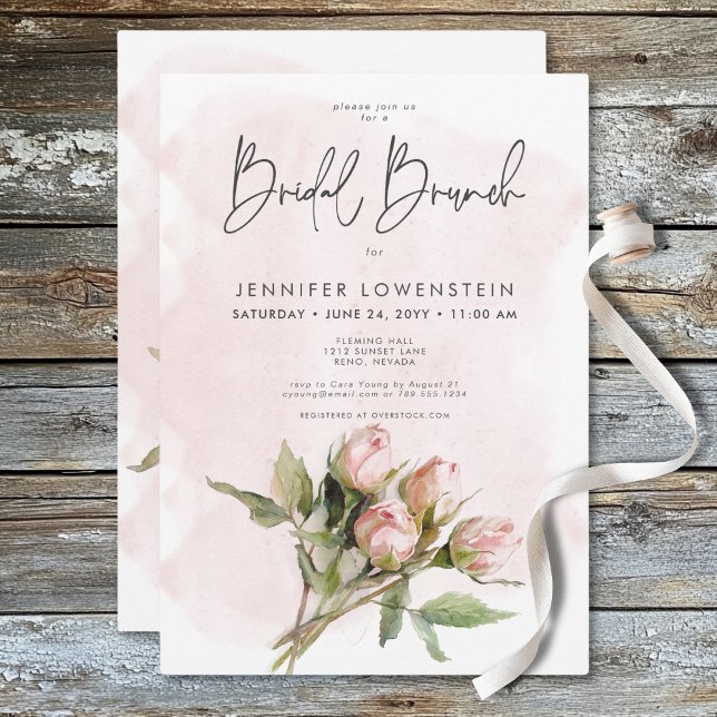 Romantic Watercolor Pink Roses Bridal Brunch Invitation (Romantic Watercolor Pink Roses Bridal Brunch Invitation)