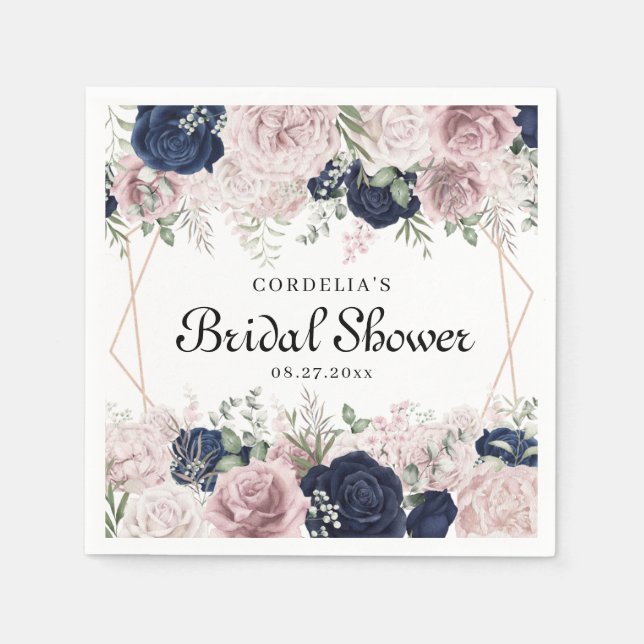 Romantic Watercolor Pink Roses Bridal Shower Favou Napkin (Front)