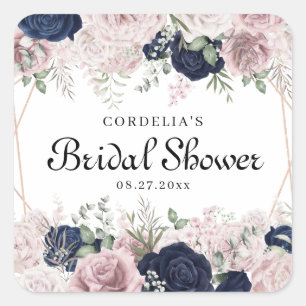 Romantic Watercolor Pink Roses Bridal Shower Favou Square Sticker