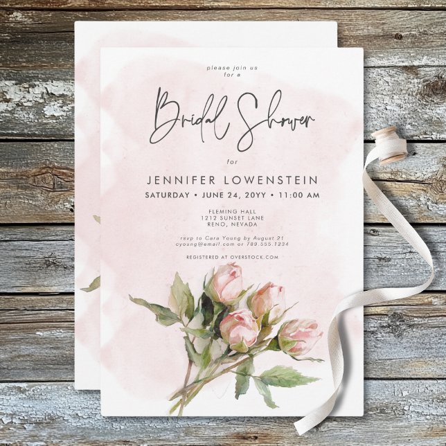Romantic Watercolor Pink Roses Bridal Shower Invitation (Romantic Watercolor Pink Roses Bridal Shower Invitation)