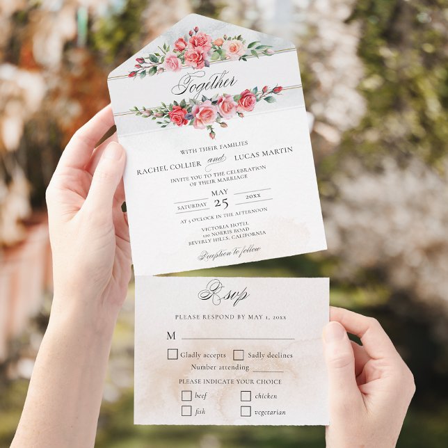 Romantic Watercolor Pink Roses & Calligraphy All In One Invitation (Creator Uploaded)