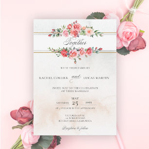 Romantic Watercolor Pink Roses & Calligraphy Invitation