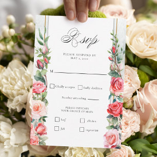 Romantic Watercolor Pink Roses & Calligraphy RSVP Card