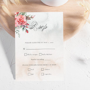 Romantic Watercolor Pink Roses & Calligraphy RSVP Card