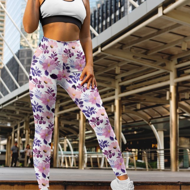 Romantic Watercolor Pink Roses Floral Boho Leggings (Creator Uploaded)