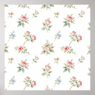 Romantic Watercolor Pink Roses Pattern Poster