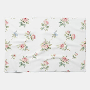 Romantic Watercolor Pink Roses Pattern Tea Towel
