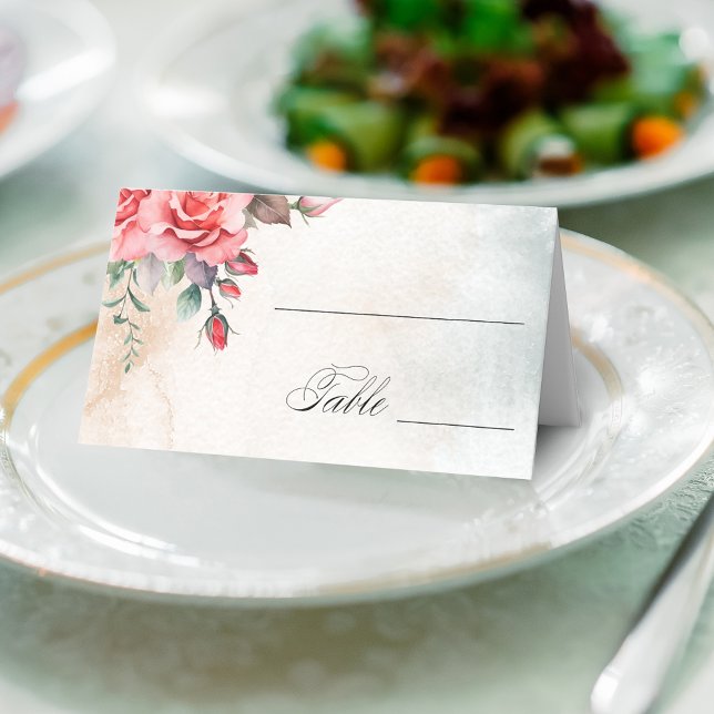 Romantic Watercolor Pink Roses Place Card (Creator Uploaded)