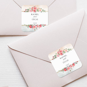 Romantic Watercolor Pink Roses Square Sticker