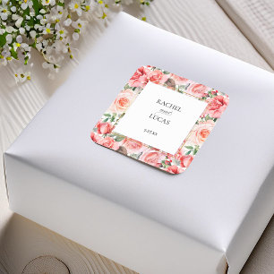 Romantic Watercolor Pink Roses Square Sticker