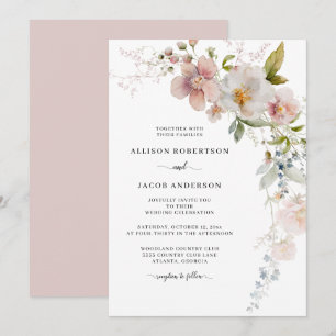 Romantic Watercolor Pink Wildflower Floral Wedding Invitation