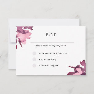Romantic Watercolor Plum Floral Wedding RSVP Card