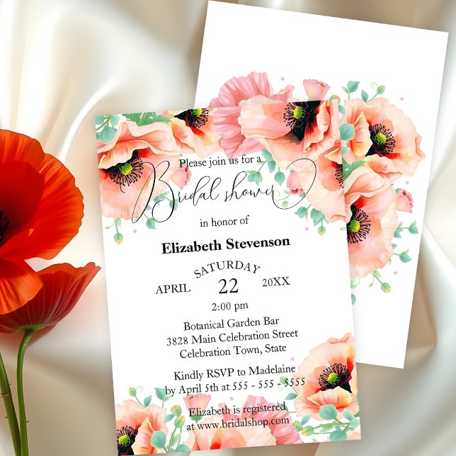Romantic Watercolor Poppy Flowers Bridal Shower Invitation (Creator Uploaded)