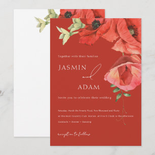 Romantic Watercolor Red Poppy Floral Wedding Invitation