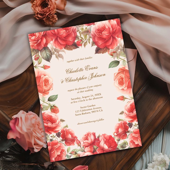 Romantic Watercolor Red Roses Floral Wedding Invitation (Creator Uploaded)