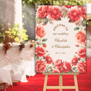 Romantic Watercolor Red Roses Wedding Welcome  Poster