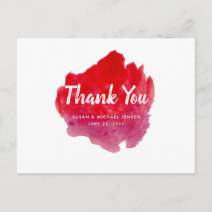 Romantic Watercolor Red Wedding Thank You Postcard