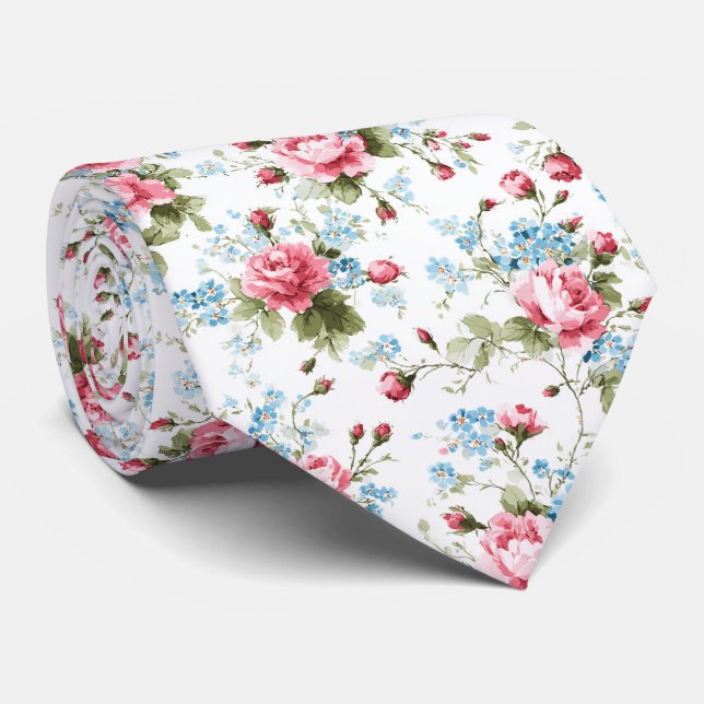 Romantic Watercolor Rose Garden Pattern Tie (Rolled)