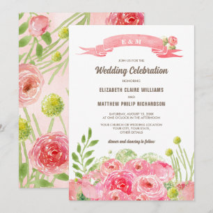 Romantic Watercolor Roses Wedding Invitation