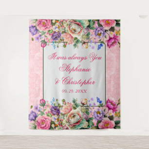 Romantic Watercolor Roses Wedding Tapestry
