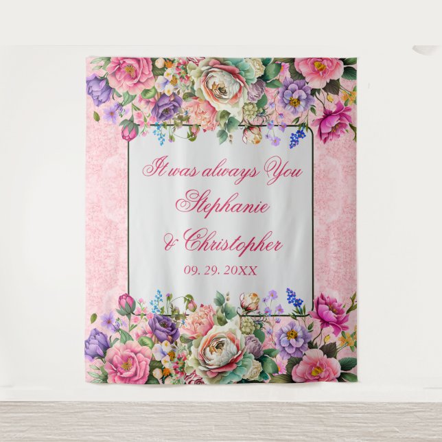 Romantic Watercolor Roses Wedding Tapestry (Front)