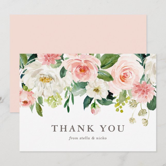 Romantic Watercolor Spring Bloom Wedding Thank You Card (Front/Back)