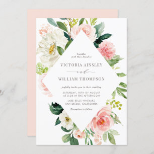 Romantic Watercolor Spring Blooms Wedding Invitation