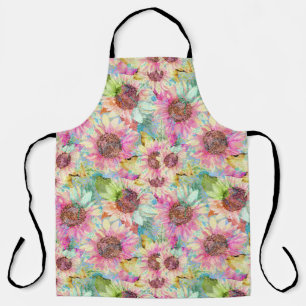 Romantic Watercolor Sunflower Pattern Apron