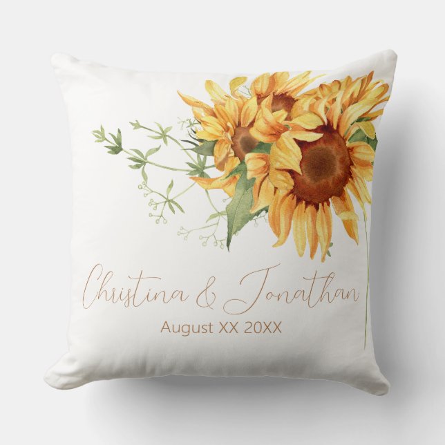 Romantic Watercolor Sunflowers Cushion (Front)