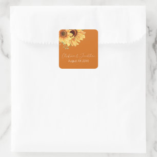 Romantic Watercolor Sunflowers on Burnt Orange Square Sticker