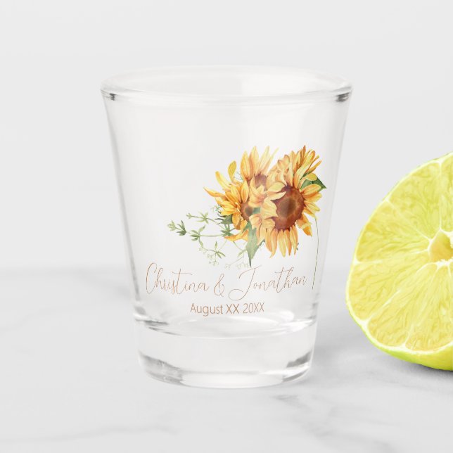 Romantic Watercolor Sunflowers Shot Glass (Front)