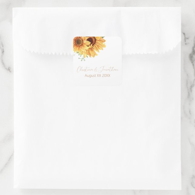 Romantic Watercolor Sunflowers Square Sticker (Bag)