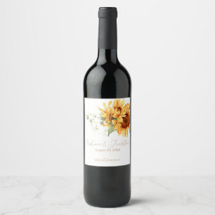 Romantic Watercolor Sunflowers Wine Label