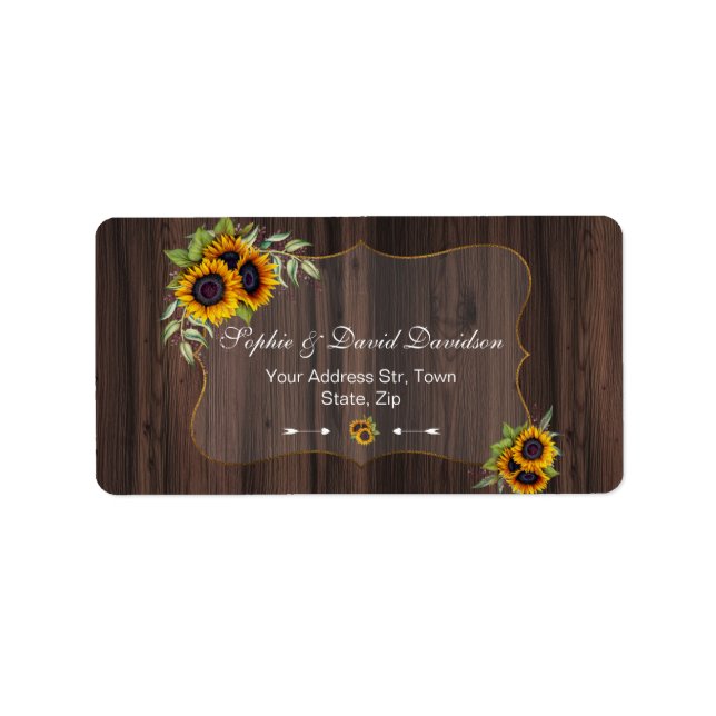 Romantic Watercolor Sunflowers Wood Wedding Label (Front)