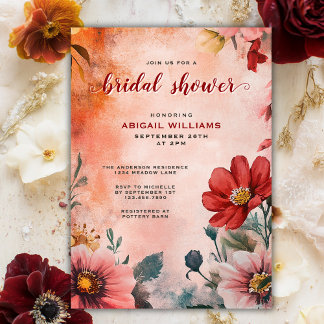 Romantic Watercolor Sunset Floral Bridal Shower Invitation