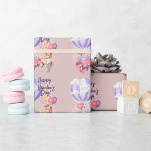 Romantic Watercolor Valentine Love Foxes on Pink Wrapping Paper
