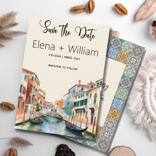 Romantic Watercolor Venice Italy Save the Date  Invitation (Creator Uploaded)