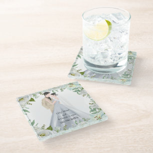Romantic Watercolor Wedding Glass Coaster