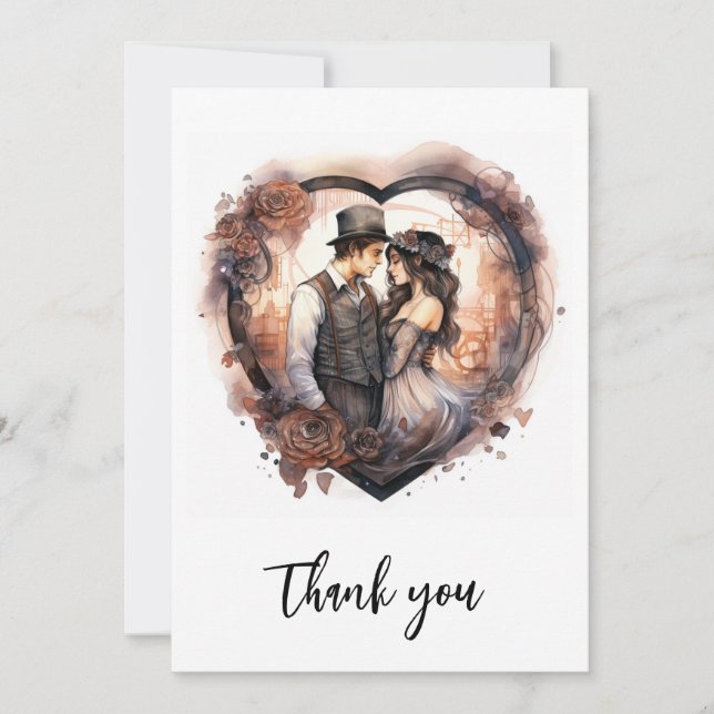 Romantic watercolor wedding heart thank you card (Front)